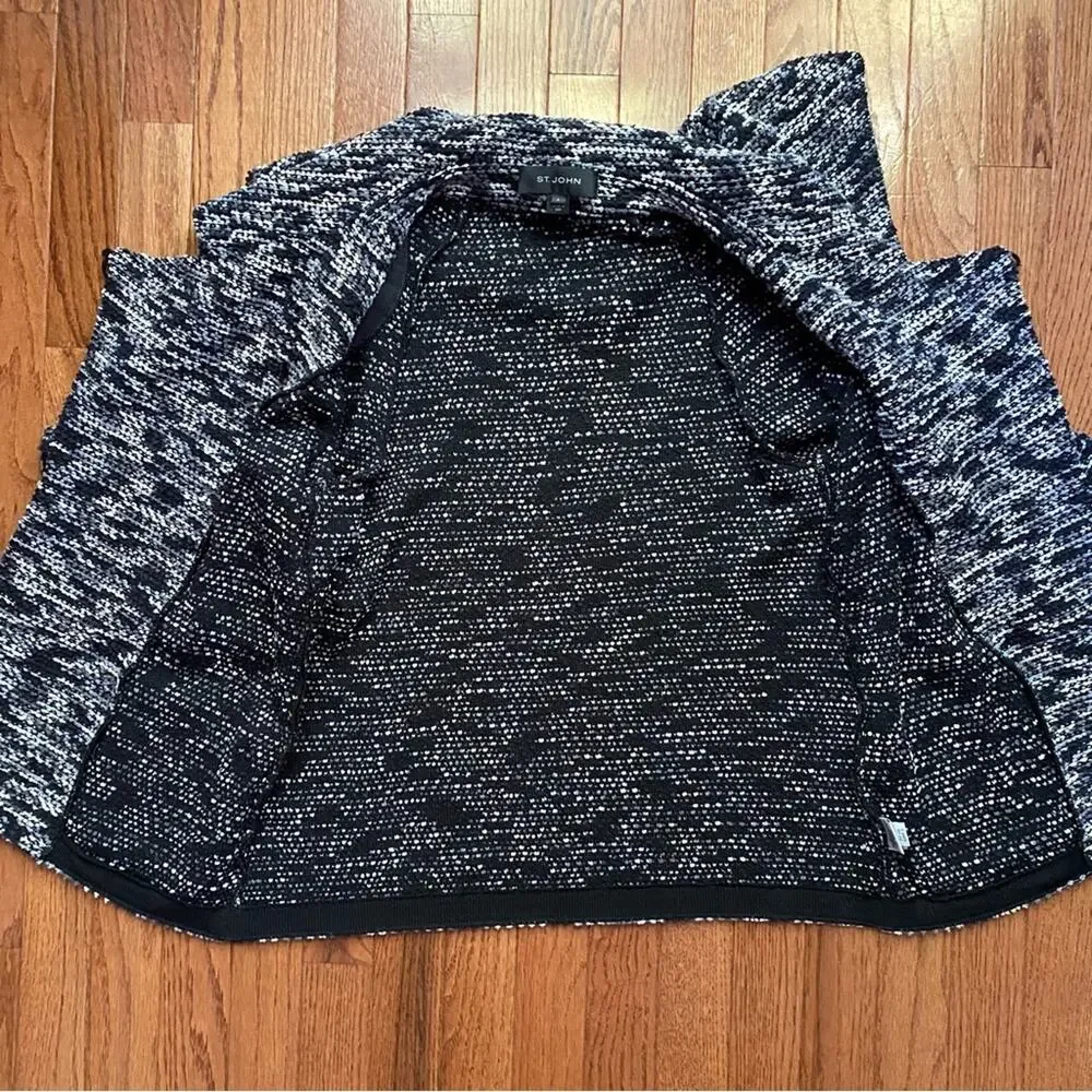St John Collection Black & Gray Boucle Sweater Jacket Womens sz 4